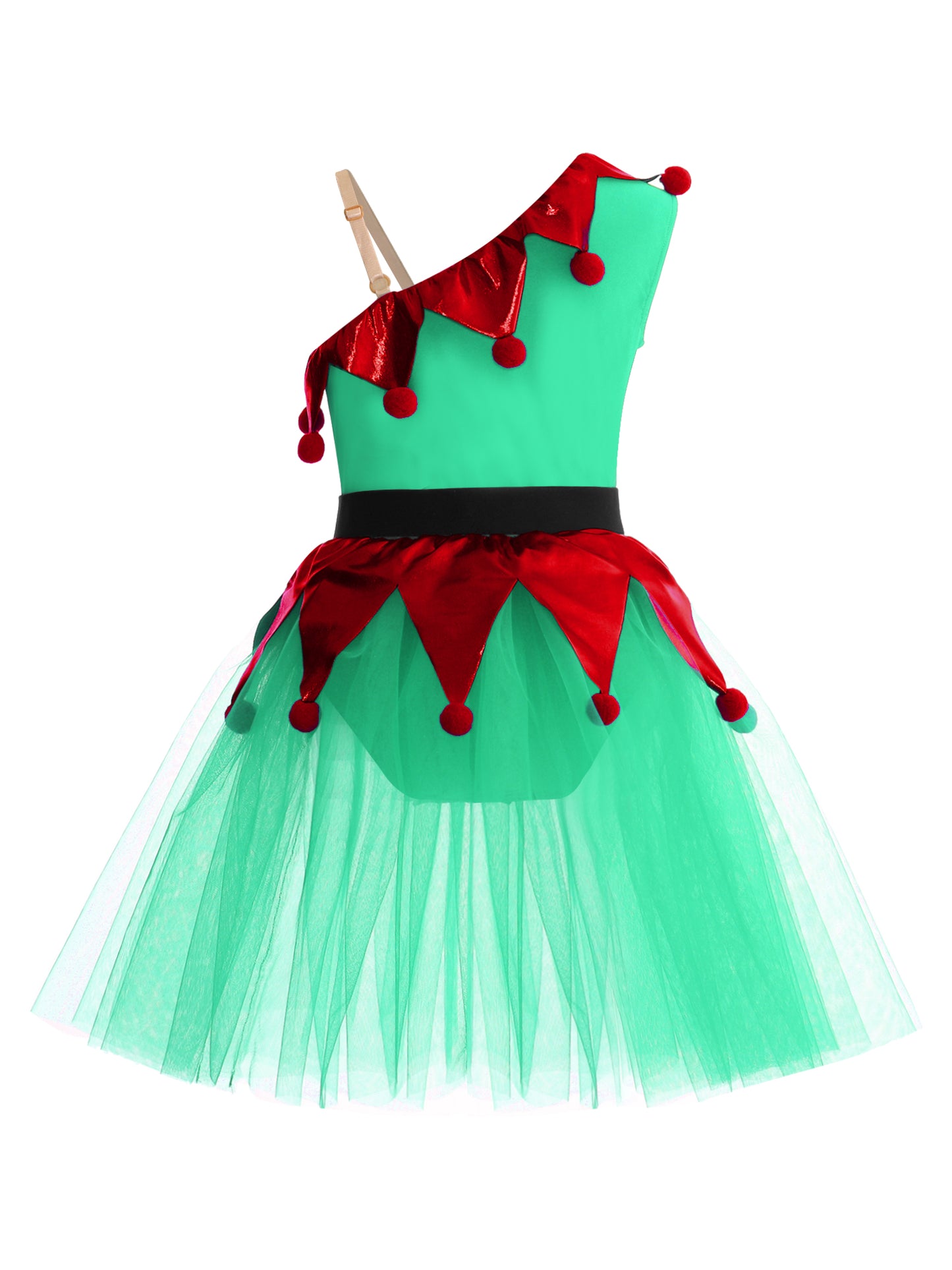 Kinder Mädchen eine Schulter Weihnachten Tanz Tutu Kleid Trikot Weihnachten Urlaub Party Santas Helfer Festivals Performance Kostüm