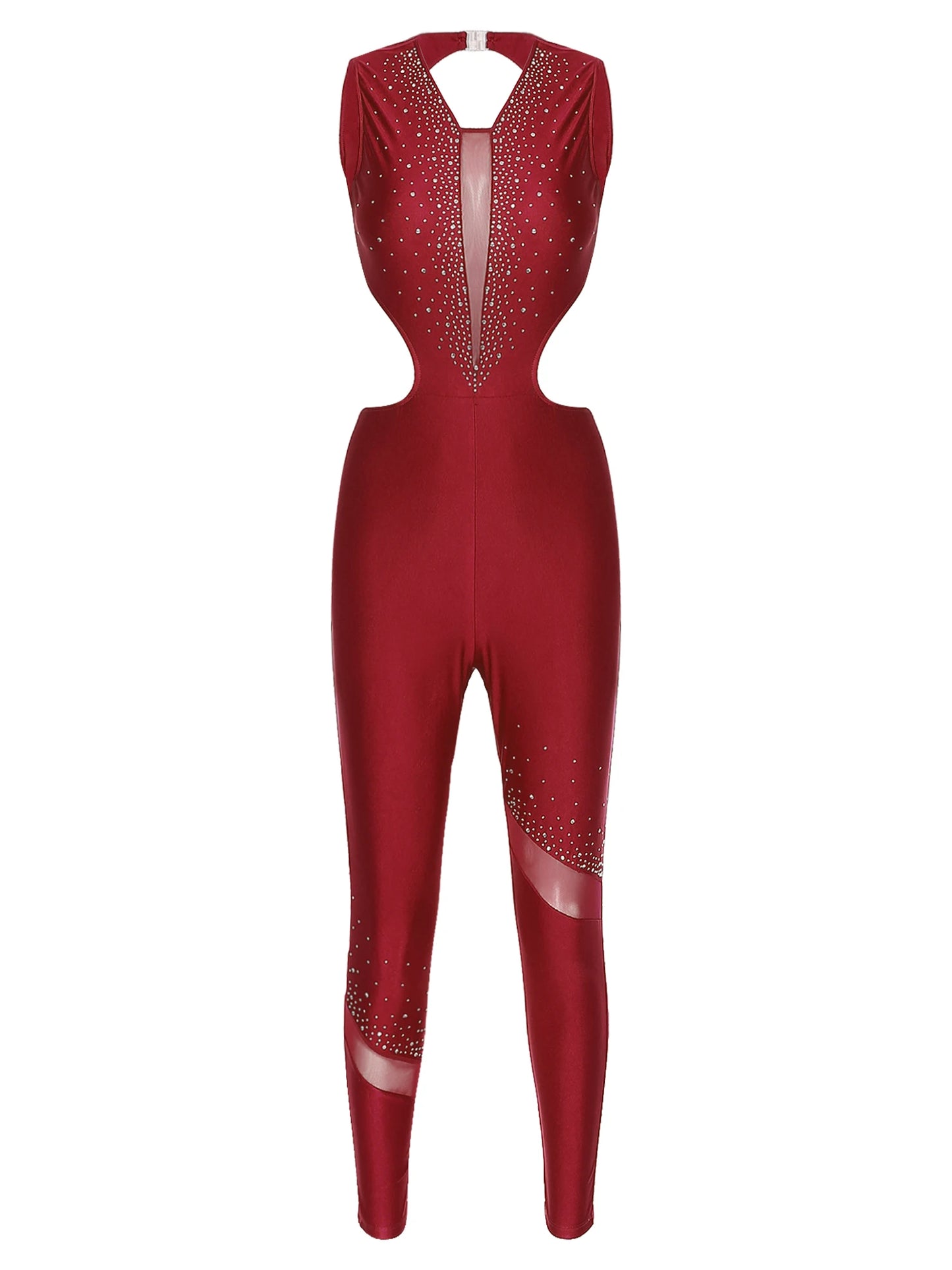 Damen Glitter Strass ärmellose Ausschnitt rücken freie Gymnastik Unitard Ballett Tanz Figur Eislauf Trikot Ganzkörper anzug