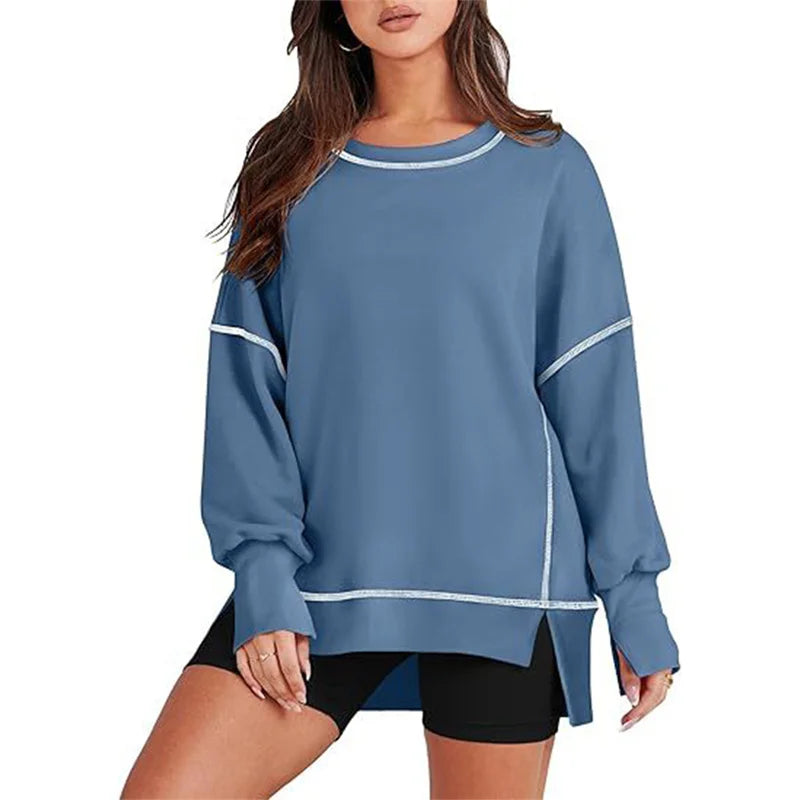 Mode Nähen Streifen Farbe Blockieren Sweatshirt Frauen Casual Laterne Langarm Hoodie Herbst Winter O Neck Pullover Weibliche Top