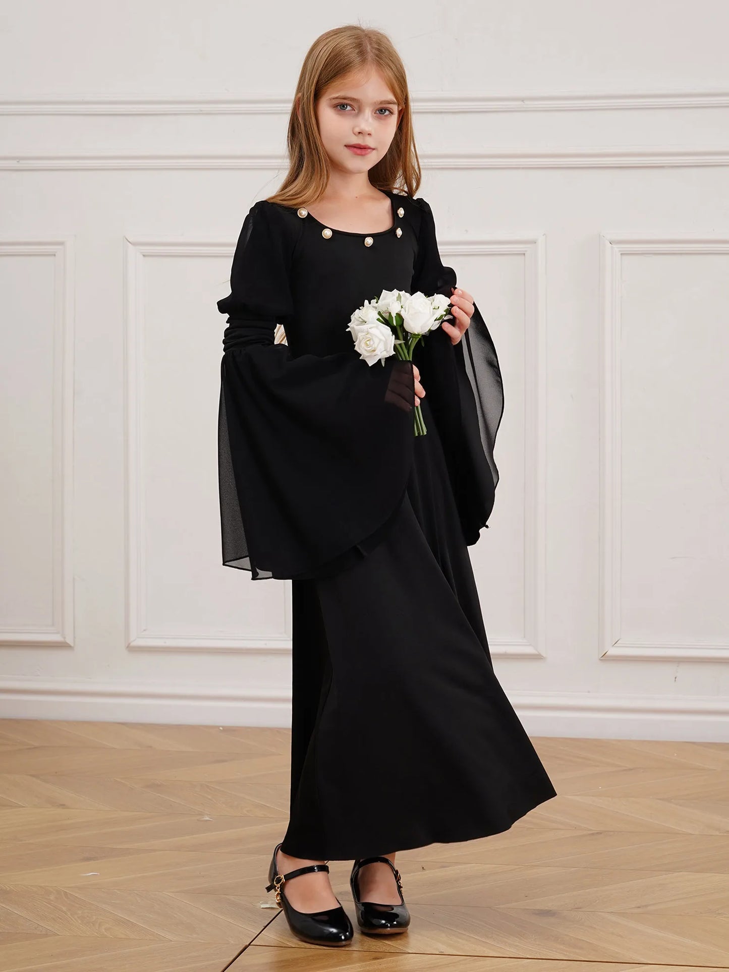 Kinder Mädchen mittelalter liche Renaissance Fee Kostüm Glocken ärmel Perlen viktoria nischen Kleid Retro-Kleid für Halloween Cosplay-Party