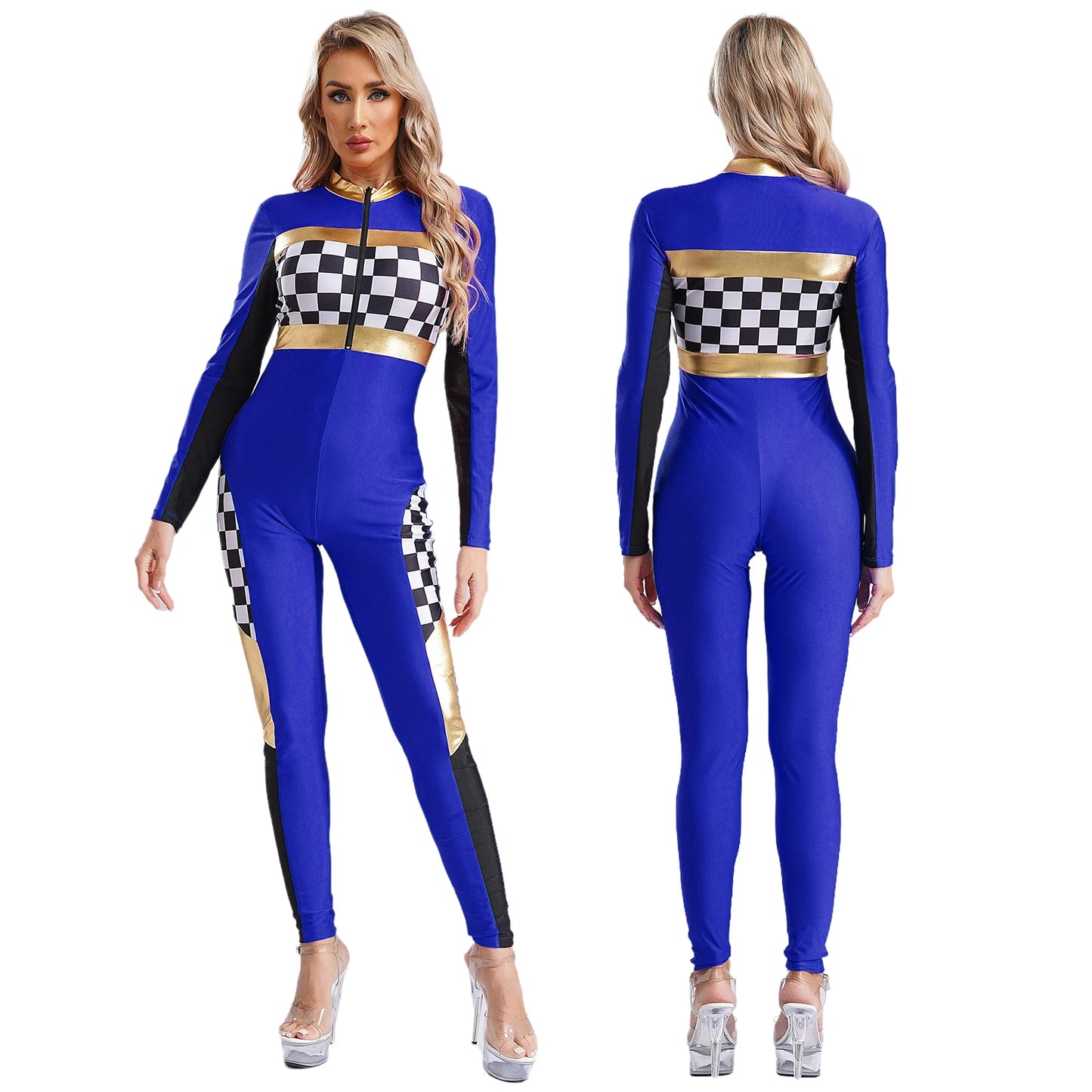 Damen Rennwagen Fahrer Overall Halloween Dragster Racer Pullover Kostüm für Themen Party Motorsport Cosplay Kostüm