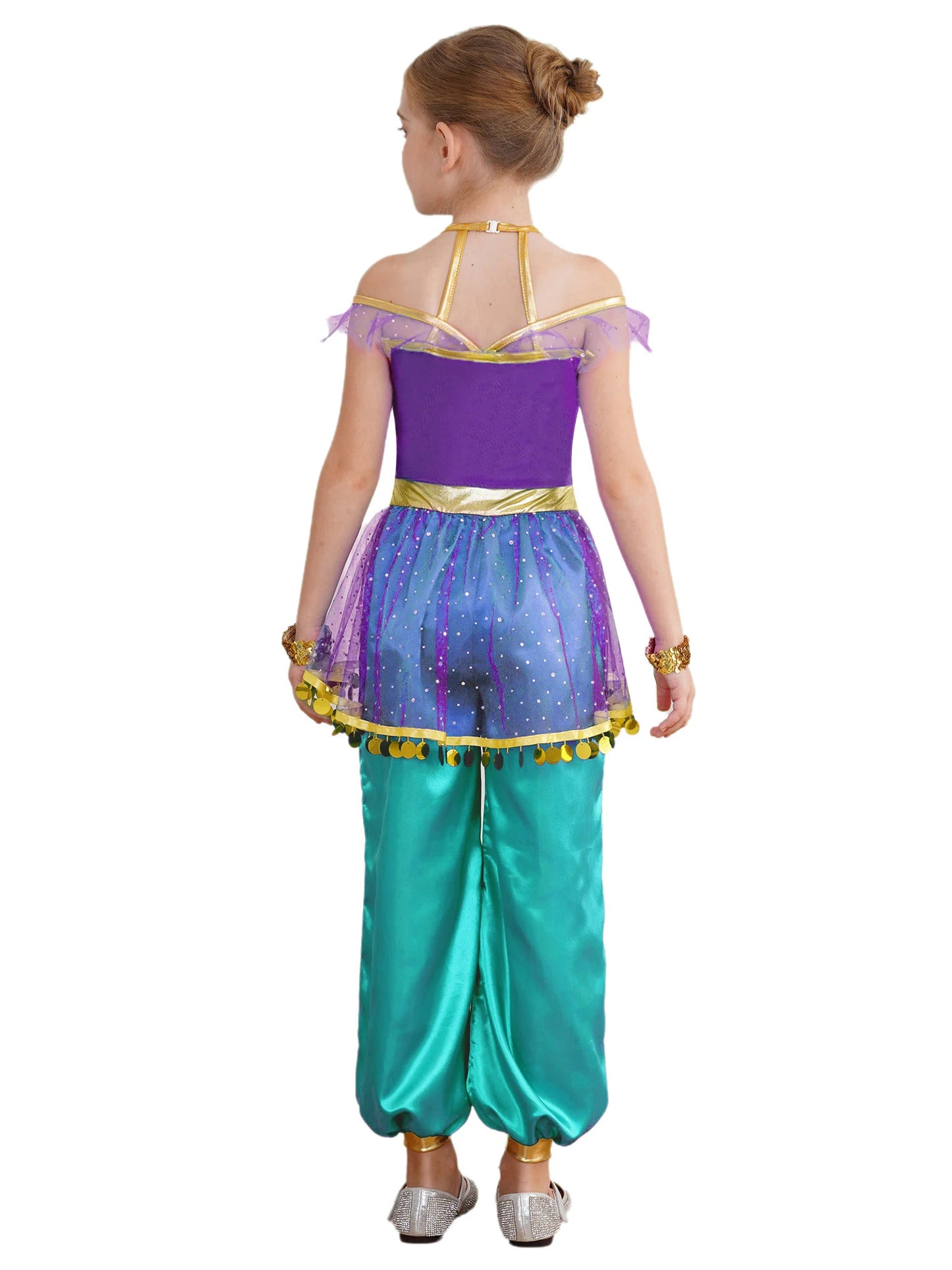 KIds Girls Arabian Princess Costume Indian Bollywood Belly Dance Jumpsuit Halloween Party Fairy Tale Pretend Play Fancy Dress