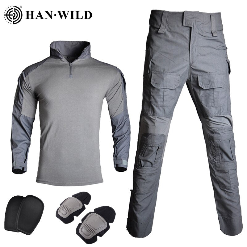HAN WILD Tactical Military Uniform Special Forces Set Soldier Suit Paintball Clothing Men Women Combat Shirt and Pants with Pads