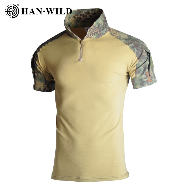 HAN WILD T-shirt Camouflage Shirt Short Sleeves Men Hiking Shirt Combat T-shirt Military Clothing Elastic Cloth Breathable