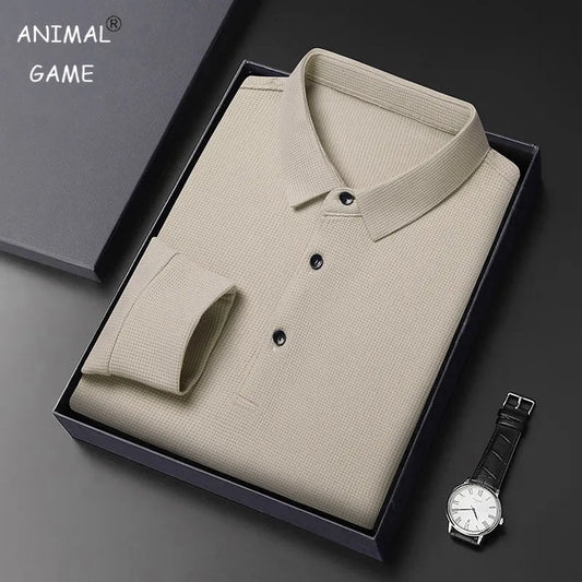 New Men's Long Sleeve T Shirt Button Lightweight Lapel Loose Polo Shirt Solid Color Top