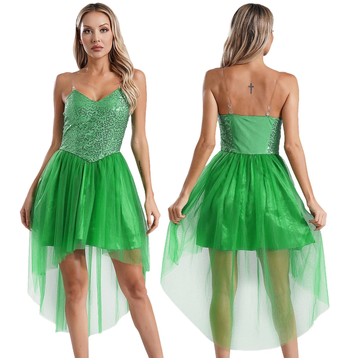 Womens Green Fairy Kostüm Märchen Prinzessin Elf High Low Kleider für Halloween Cosplay Party Bilderbuch Rollenspiel verkleiden