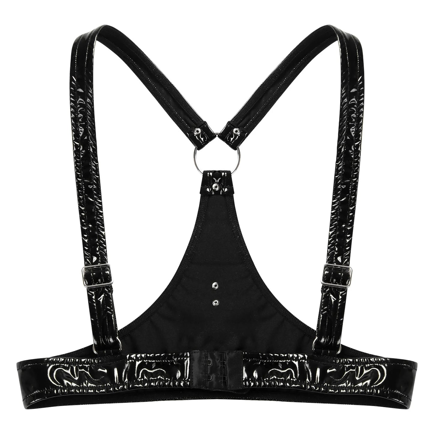 Frauen Wet Look PVC Leder Draht-Freies Bh Tops Dreieck Bralette Latex Schnallen O Ring Körper Chest Harness bustier Clubwear