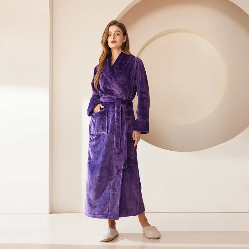 2024 neue Frauen Warme Kimono Roben mit Tasche Flanell Nachtwäsche Verdicken Bademantel Kleid Lose Nachtwäsche Weiche Dusche Nachthemd