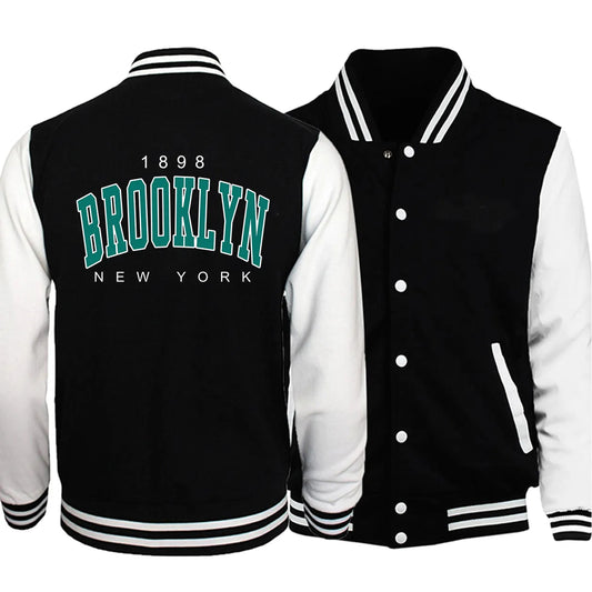 Brooklyn is a famous city in the United States Printing men Jacket Harajuku Fleece Fashion button vintage Oversize Streetwear