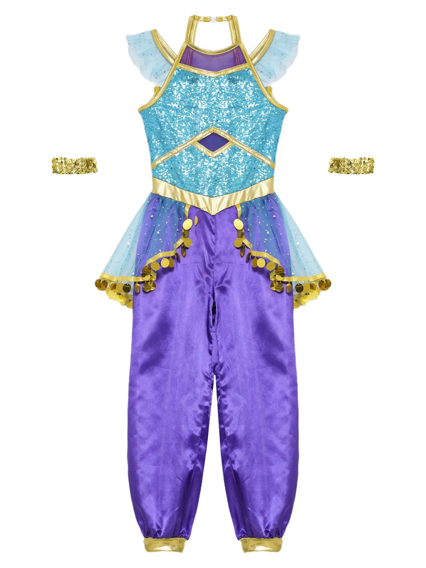 KIds Girls Arabian Princess Costume Indian Bollywood Belly Dance Jumpsuit Halloween Party Fairy Tale Pretend Play Fancy Dress