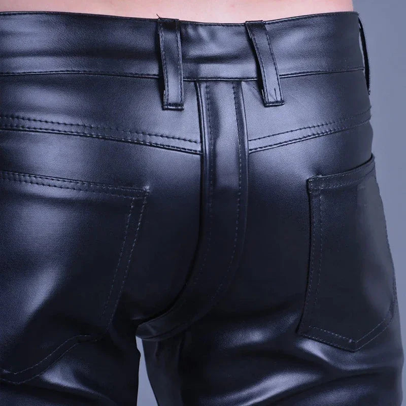 Herren schwarz matt Faux Latex Spleißen Pu Reiß verschluss offenen Schritt gerade Hose männlich exotische Lederhose lässig Unterhaltung benutzer definierte