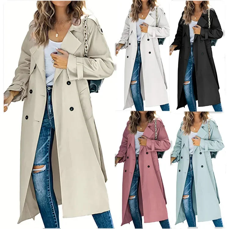 Amazon Independent Station Cross-Border European and American Women's Winter and Autumn Coat Jacket Overcoat Plus Size Trench Co