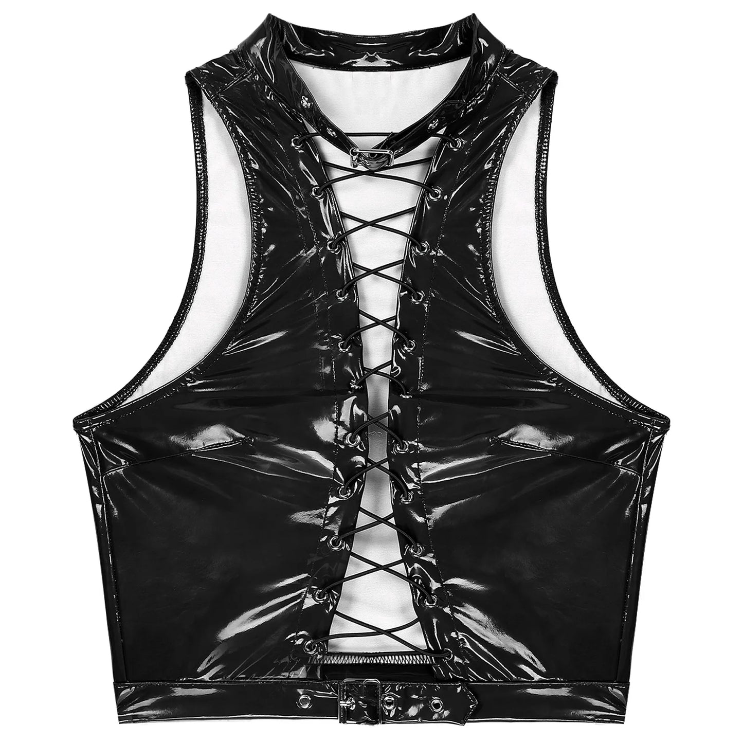Sleeveless Crop Top for Women Adjustable Buckle at Neckline Hem Hollow Out Eyelet Lace-Up Vest Tank Tops Gothic Punk Camis Tanks