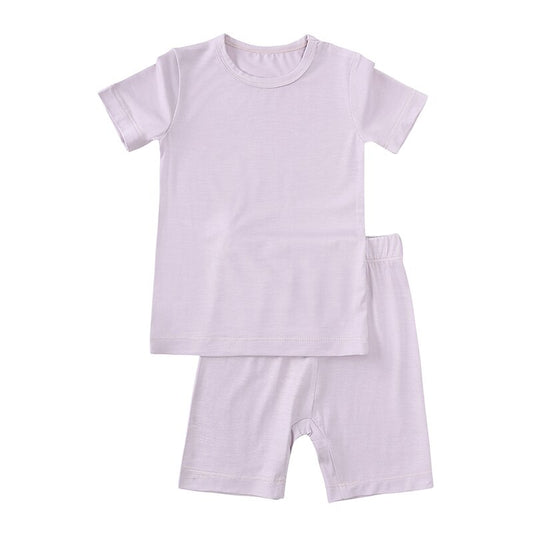 2023 Bamboo Fiber Toddler Kids Summer Outfits Clothes Solid Breathable Boys Girls Sleepwear Suit For Infant Loungwear Pyjamas
