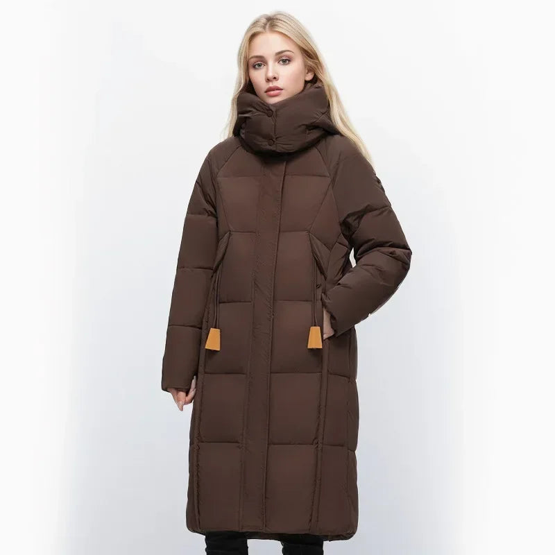 2024 neue Winter Daunen Baumwoll jacke Frauen langen Mantel Kapuze große Taschen Mode warme dicke Reiß verschluss Mantel weibliche Schnee mantel Parkas