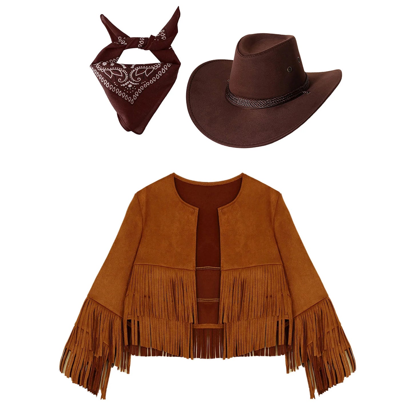 Western Rodeo Cowboy Cowgirl Costume Boys Girls Long Sleeve Open Front Tassels Fringe Coat Jacket for Halloween Cosplay Party