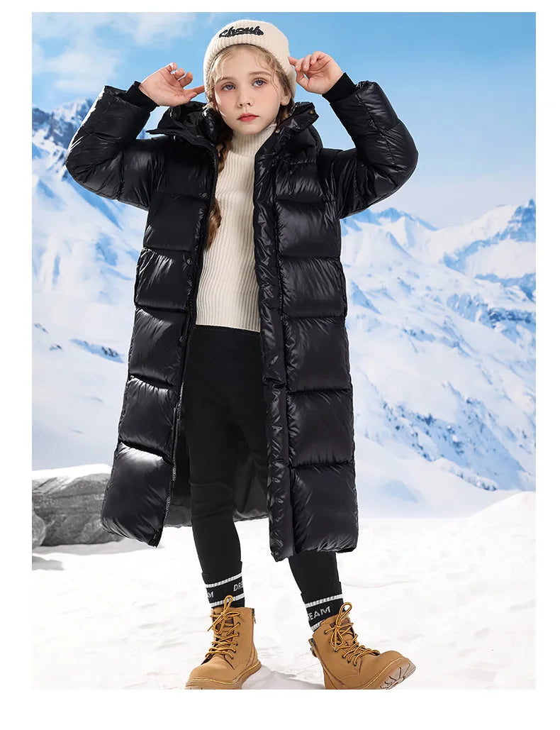 Teenager Mädchen Daunen mantel Winter halten warme Jacke für Mädchen lange Stil Kapuze Weihnachten Parkas Kinder kleidung 5-14 Jahre