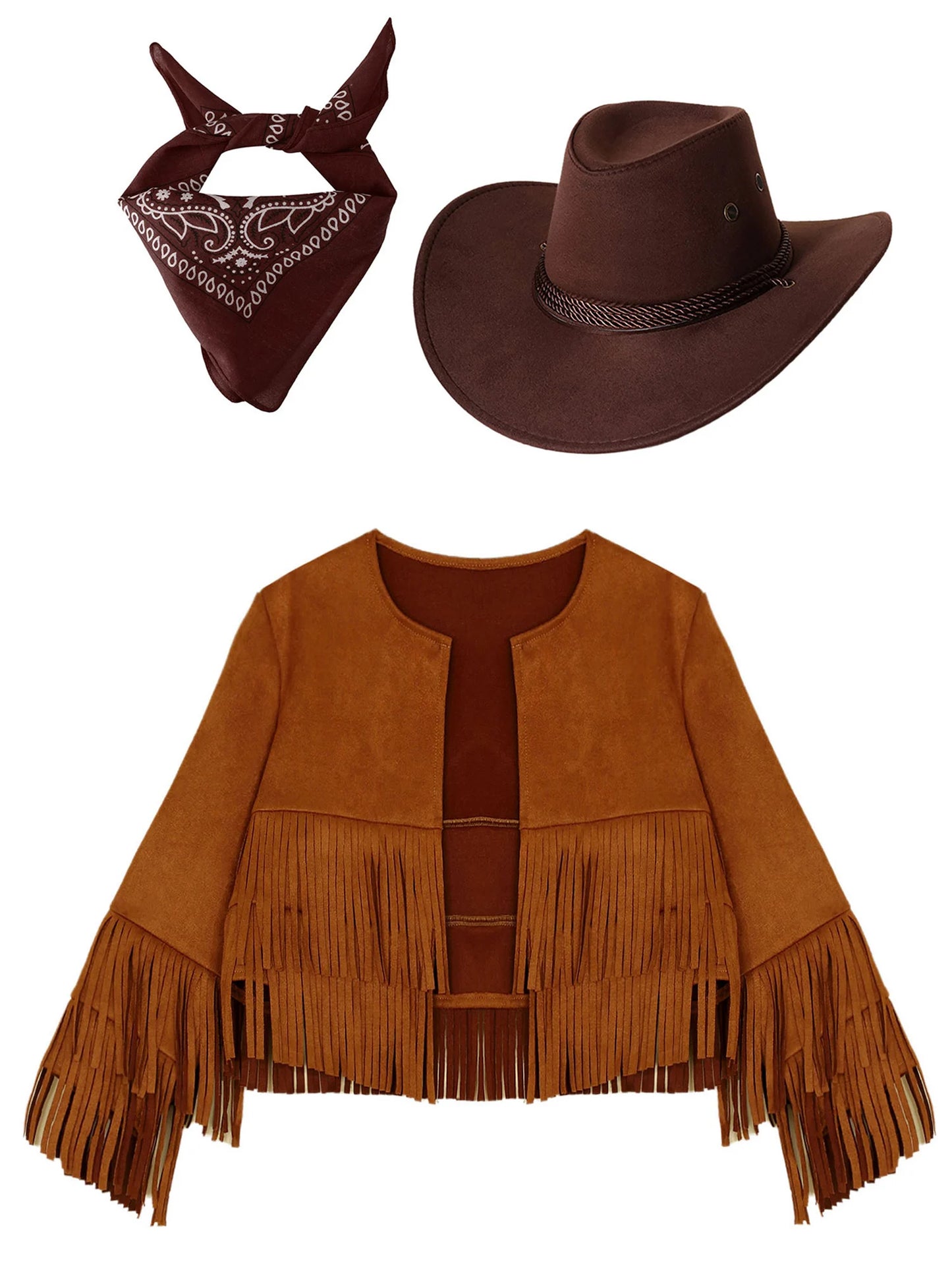 Western Rodeo Cowboy Cowgirl Costume Boys Girls Long Sleeve Open Front Tassels Fringe Coat Jacket for Halloween Cosplay Party