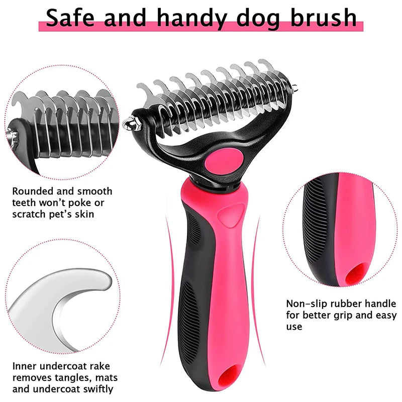 Dog Deshedding Brush Professional Pet Shedding Brush for Dogs Cats Fur Knot Cutter Double sided Pet Grooming Clean Comb