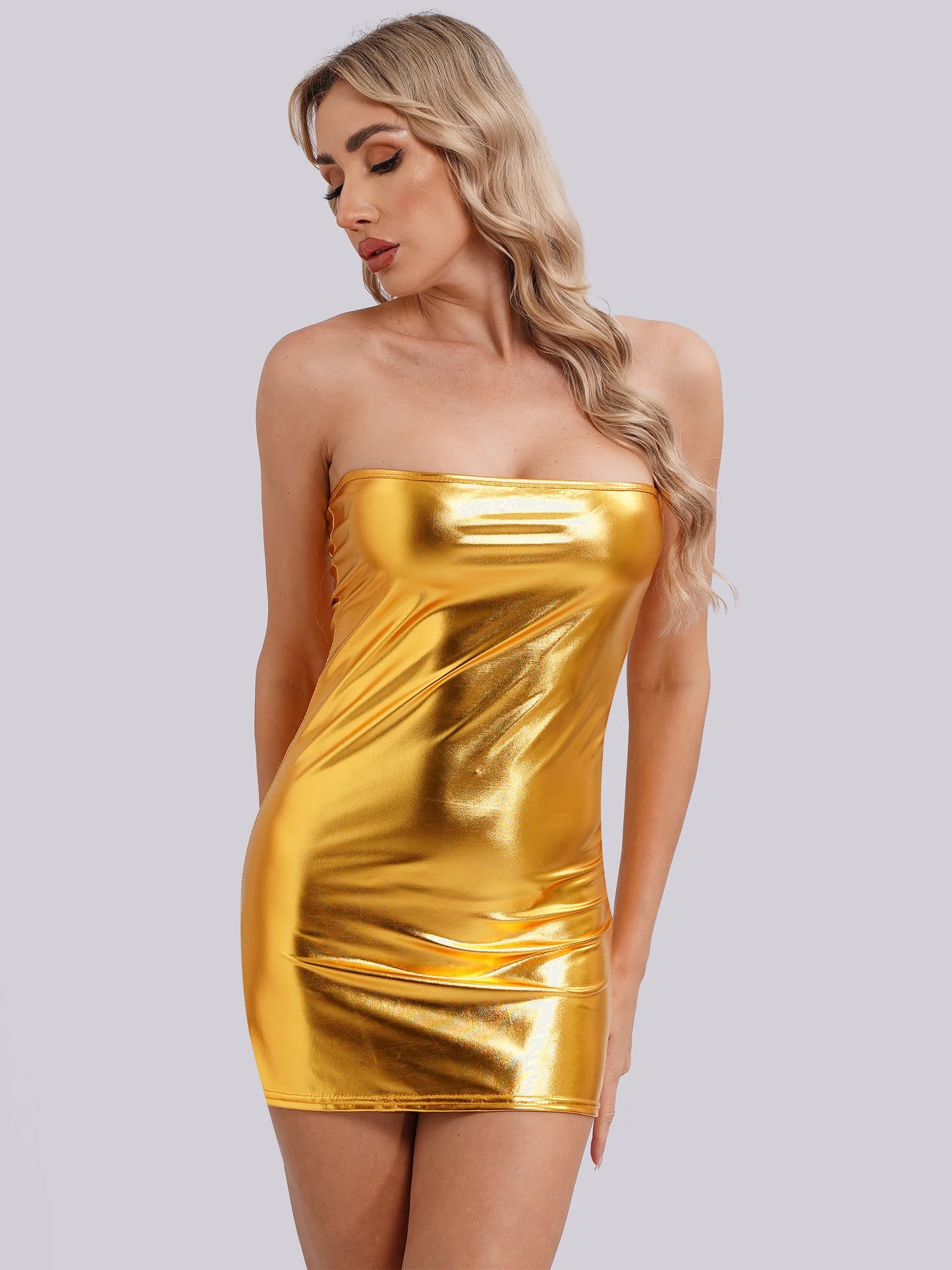 Frauen sexy glänzend träger los bodycon Bleistift kleid Metallic Rave Dance wear Disco DJ Club Party Dress-up Sommer Mini kleider