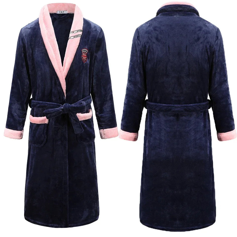 Flanell Frauen Kimono Bademantel Kleid mit Tasche PLUS GRÖßE 3XL Winter Verdicken Korallen Fleece Robe Nachtwäsche Hause Kleidung Lounge Tragen