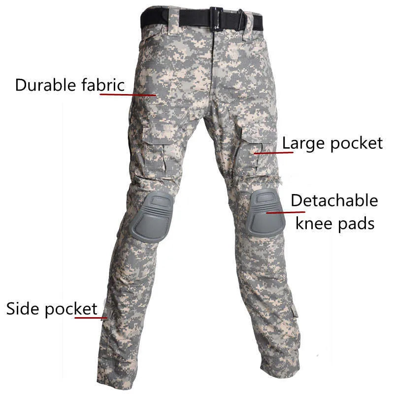 Multicam Camouflage Military Tactical Pants Army Wear-resistant Hiking Pant Paintball Combat Pant With Knee Pads Hunting Clothes