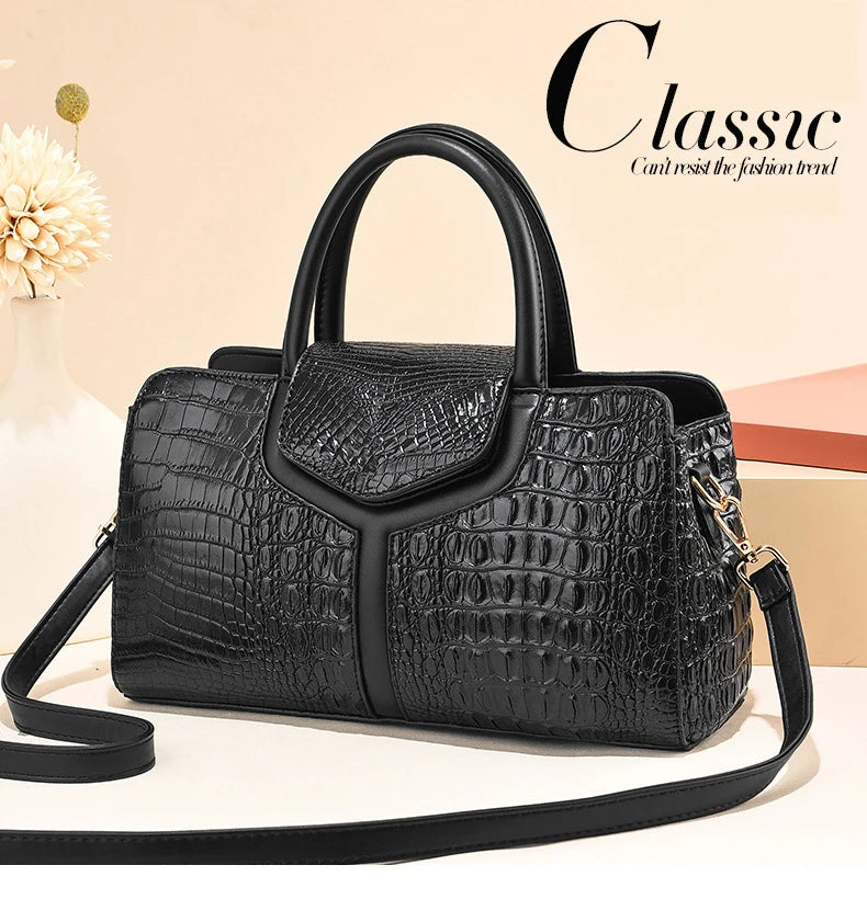 TRAVEASY Summer Casual Vintage Top-Handle Bags for Women Fashion Alligator Large Capacity Female Shoulder Bags Crossbody Bags