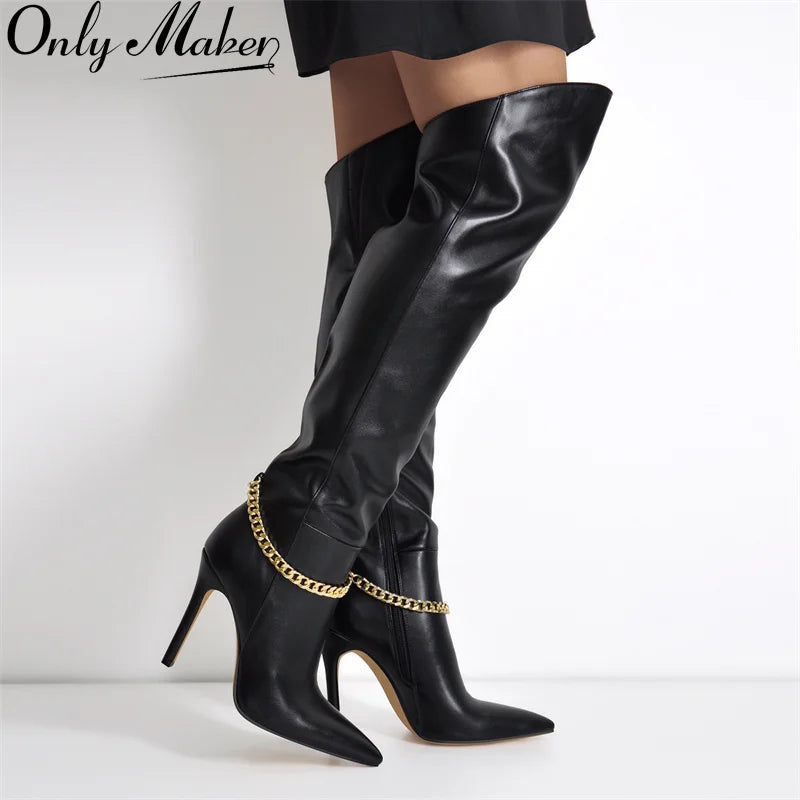 Onlymaker Spitz Über Das Knie Stiefel Frauen Schwarz Seite Zip Dünne Hohe Stiefel Große Größe Dame Mode Klassische Winter stiefel