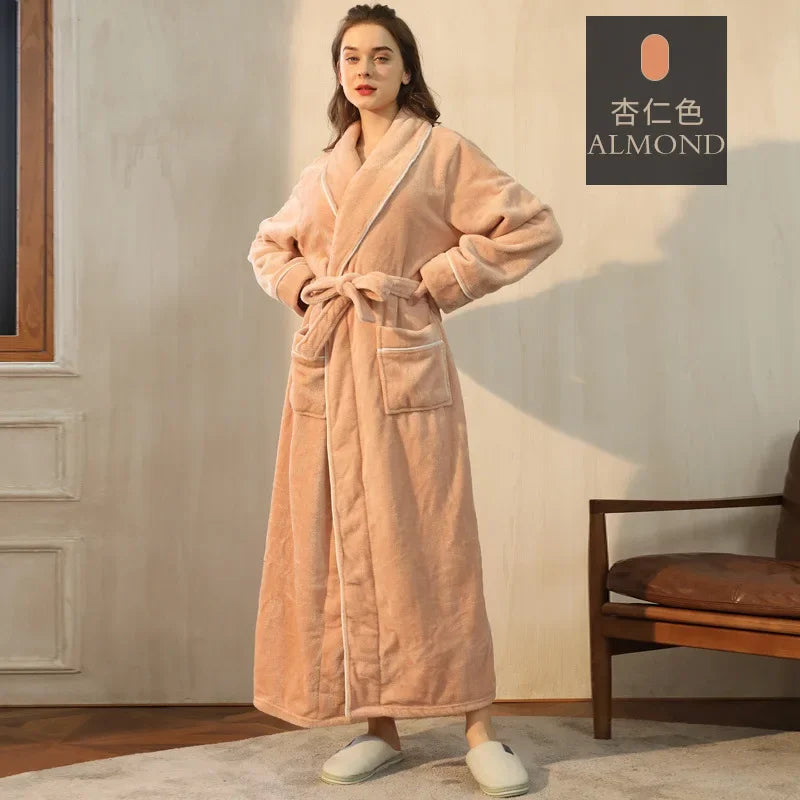 Frauen Große Größe 3Xl Kimono mit Tasche Herbst Winter Neue Bademantel Kleid Lose Homewear Lose Nachtwäsche Verdicken Flanell Loungewear