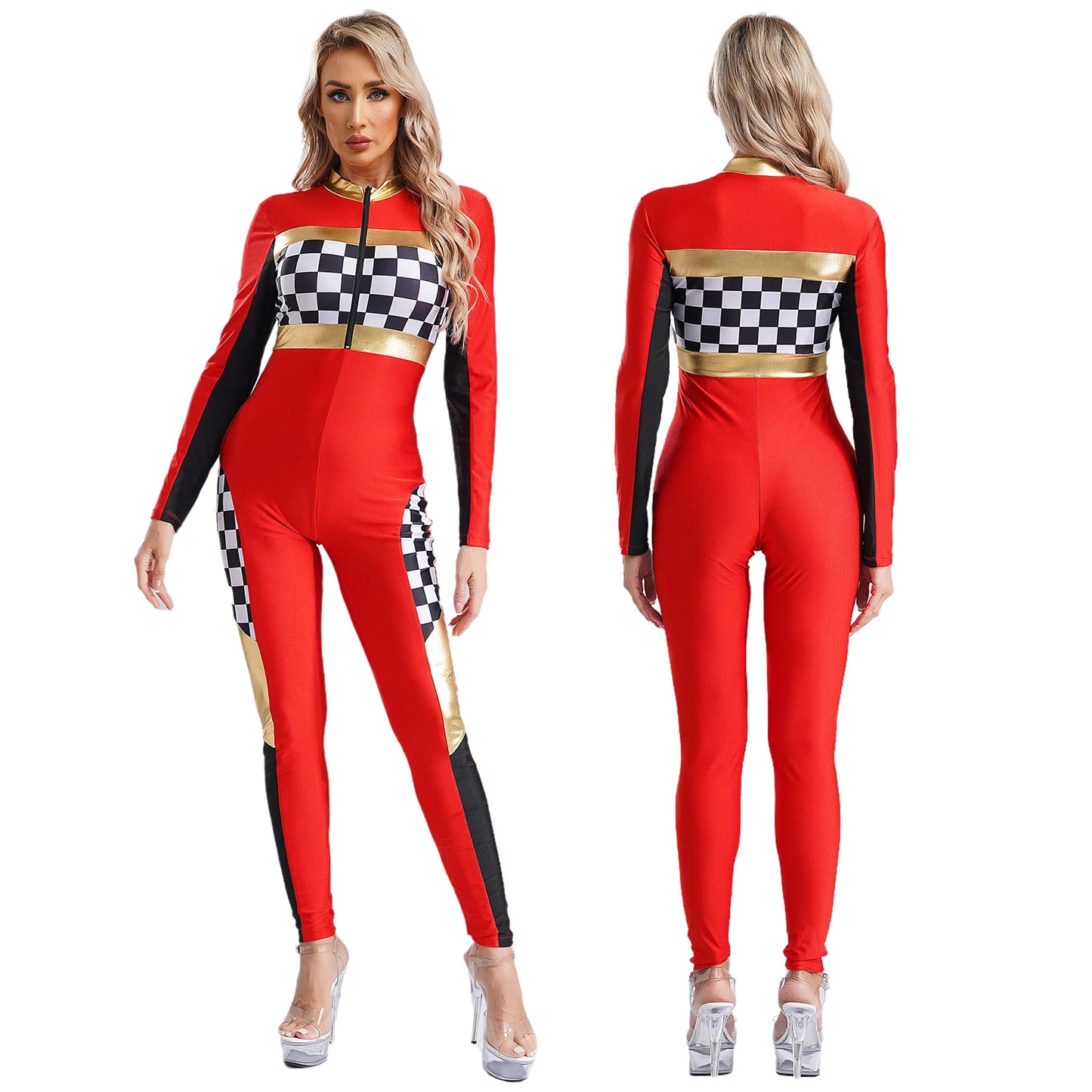 Damen Rennwagen Fahrer Overall Halloween Dragster Racer Pullover Kostüm für Themen Party Motorsport Cosplay Kostüm