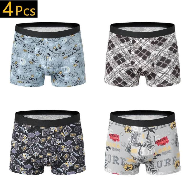 4 teile/los M-XXXL Mode Männer Höschen bedruckte Unterhose atmungsaktiv plus Größe männliche Boxer Calzoncillo Hombre heiße kurze Para Hombres