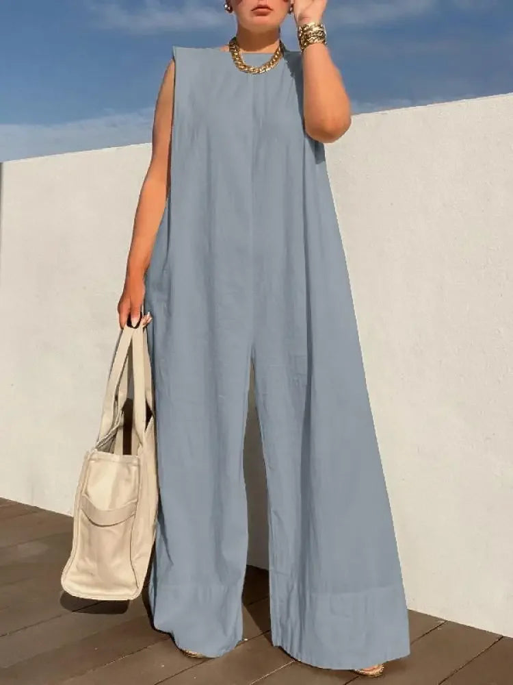 Oshoplive 2025, neue coole Overalls mit weitem Bein für Damen, Sommer, ärmellos, modisch, einfarbig, locker, urban, lässig, einteilige Outfits