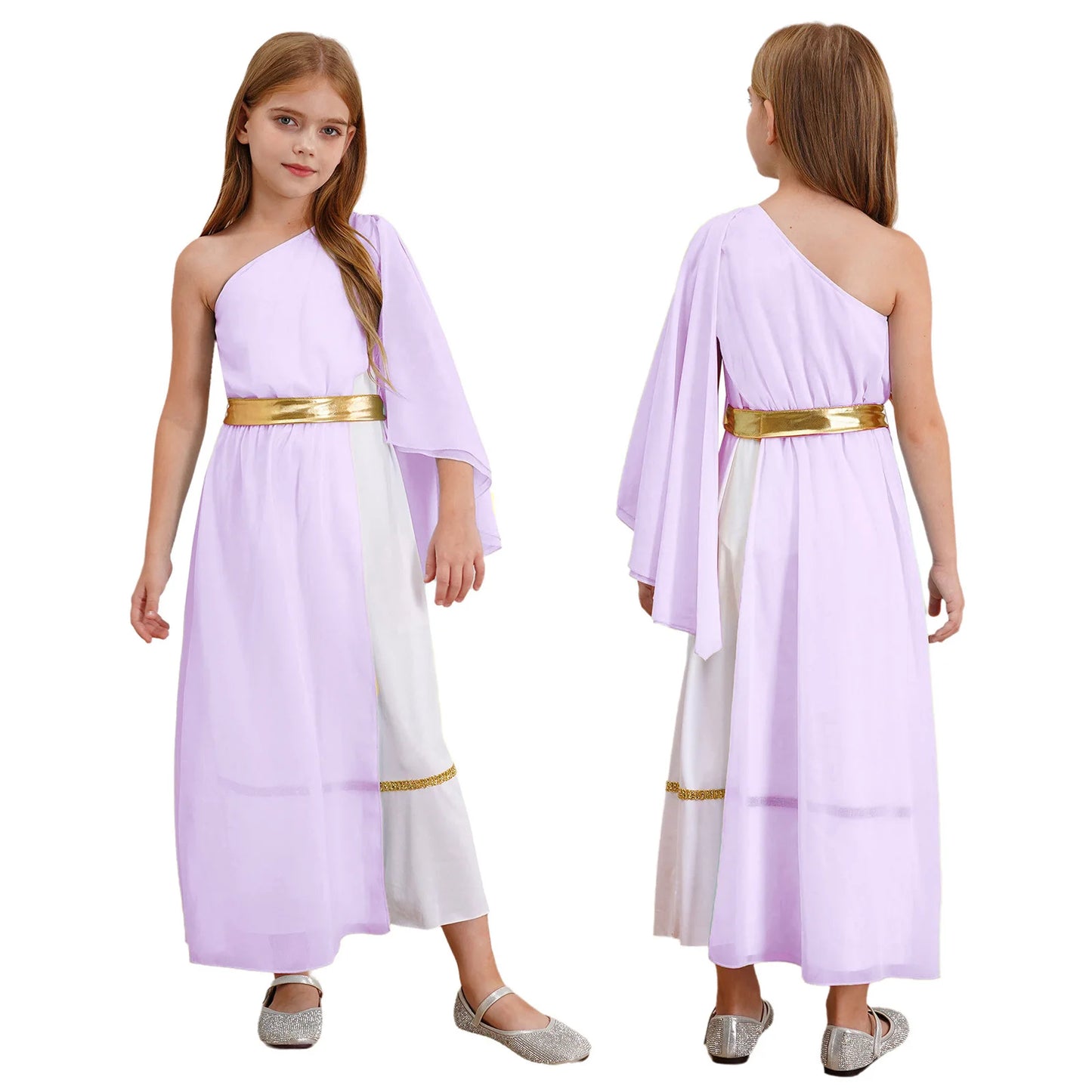 Kids Girls Greek Princess Costume Ancient Roman Empress Tulle Long Maxi Dresses Halloween Toga God Nobility Cosplay Dress Up