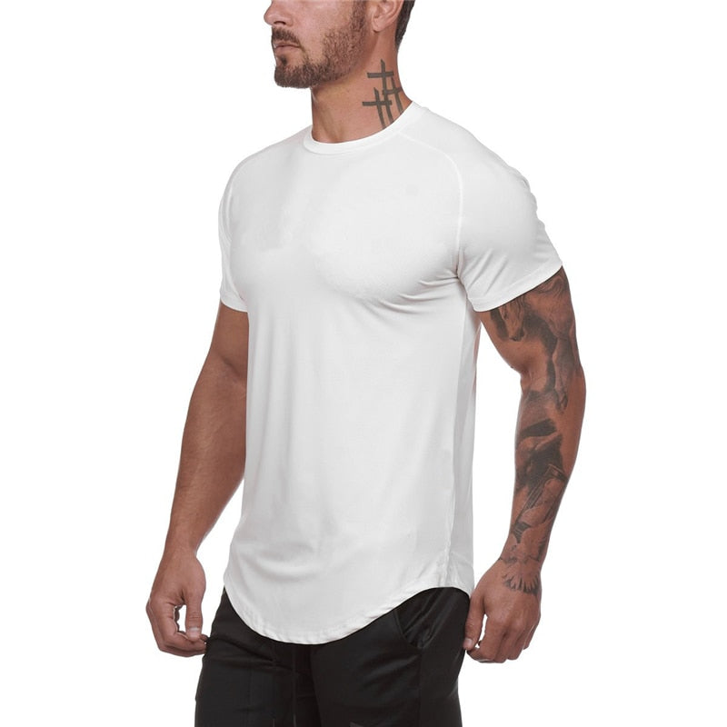 Mesh T-Shirt Clothing Tight Gym Mens Summer New Brand Tops Tees Homme Solid Quick Dry Bodybuilding Fitness Tshirt