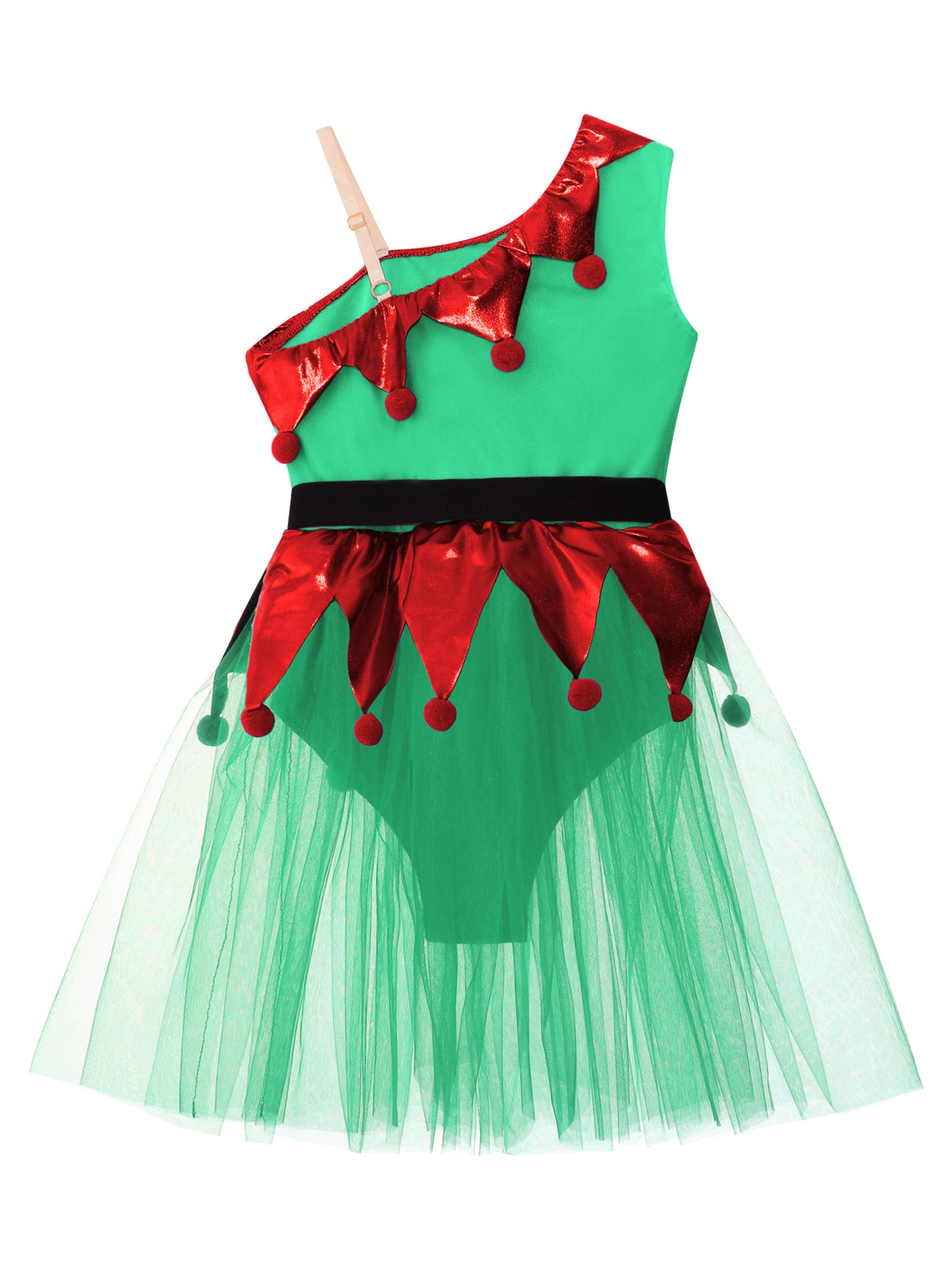 Kinder Mädchen eine Schulter Weihnachten Tanz Tutu Kleid Trikot Weihnachten Urlaub Party Santas Helfer Festivals Performance Kostüm