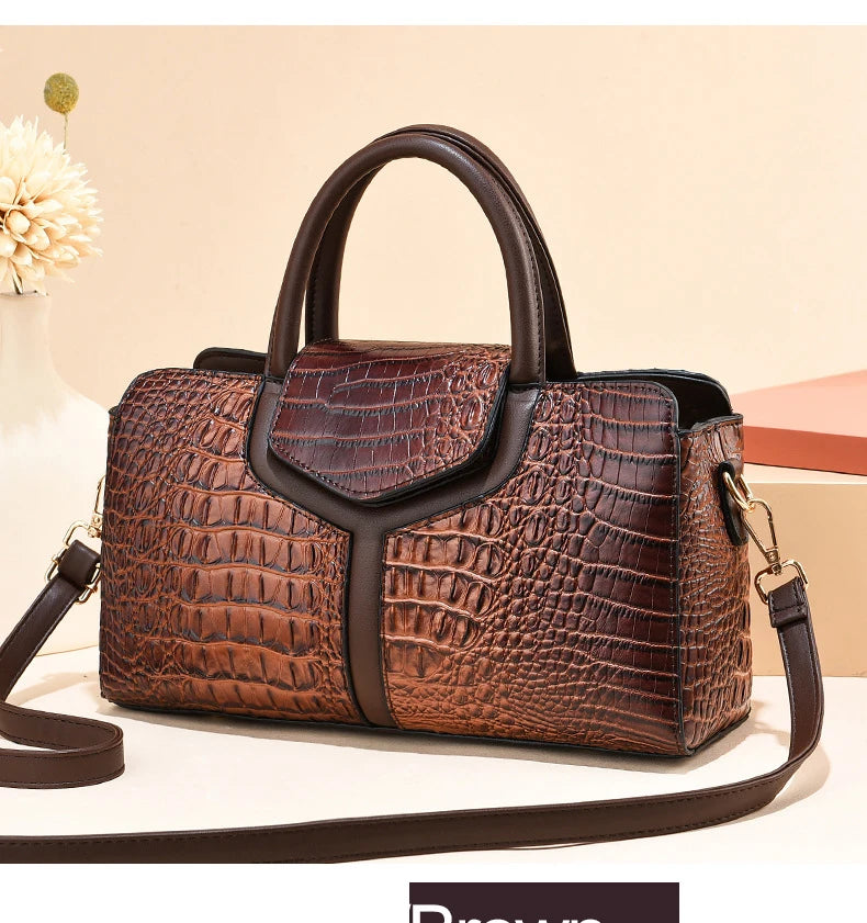 TRAVEASY Summer Casual Vintage Top-Handle Bags for Women Fashion Alligator Large Capacity Female Shoulder Bags Crossbody Bags