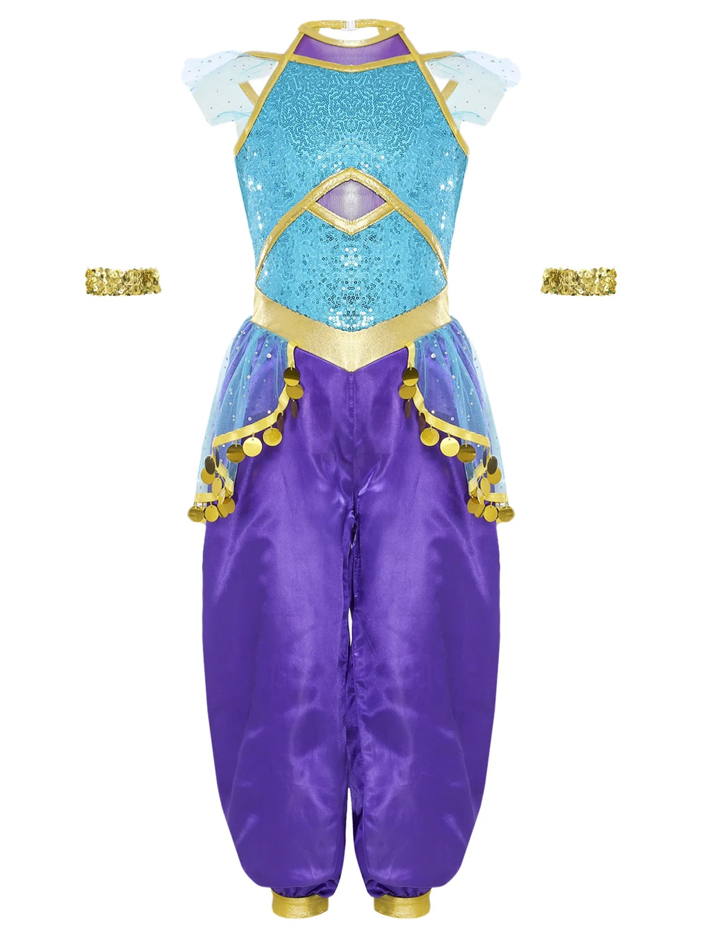 KIds Girls Arabian Princess Costume Indian Bollywood Belly Dance Jumpsuit Halloween Party Fairy Tale Pretend Play Fancy Dress