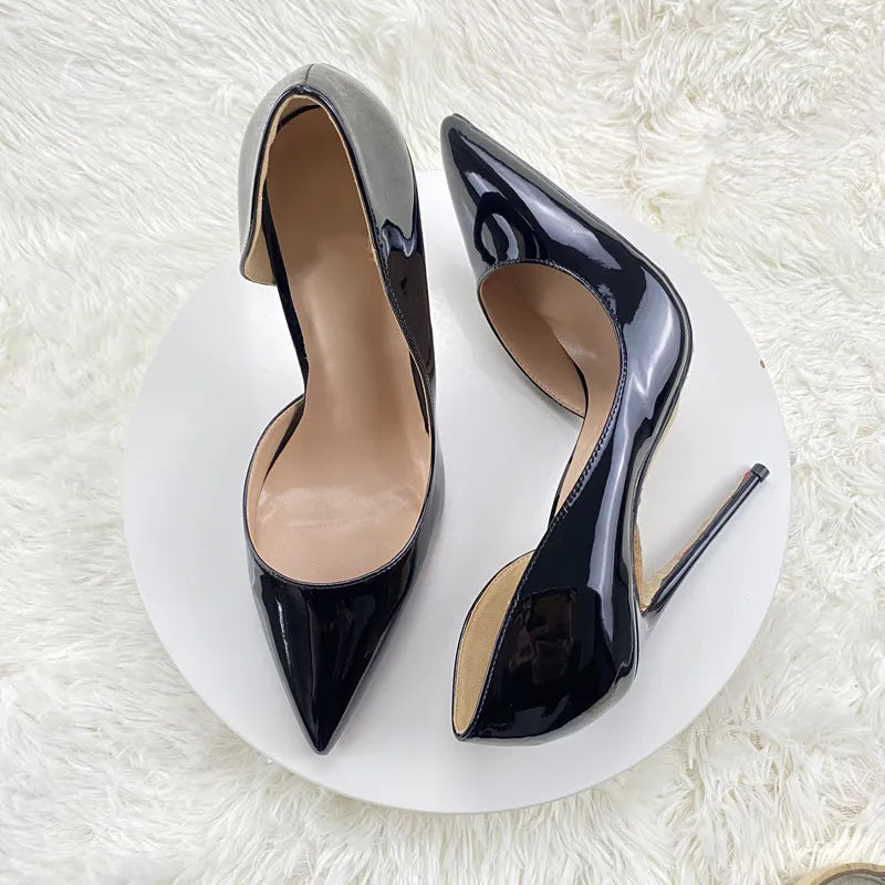 Fashion new trend female black leather side air pointed bottom toe female high heel sexy party shoes ladies dress stiletto pump1
