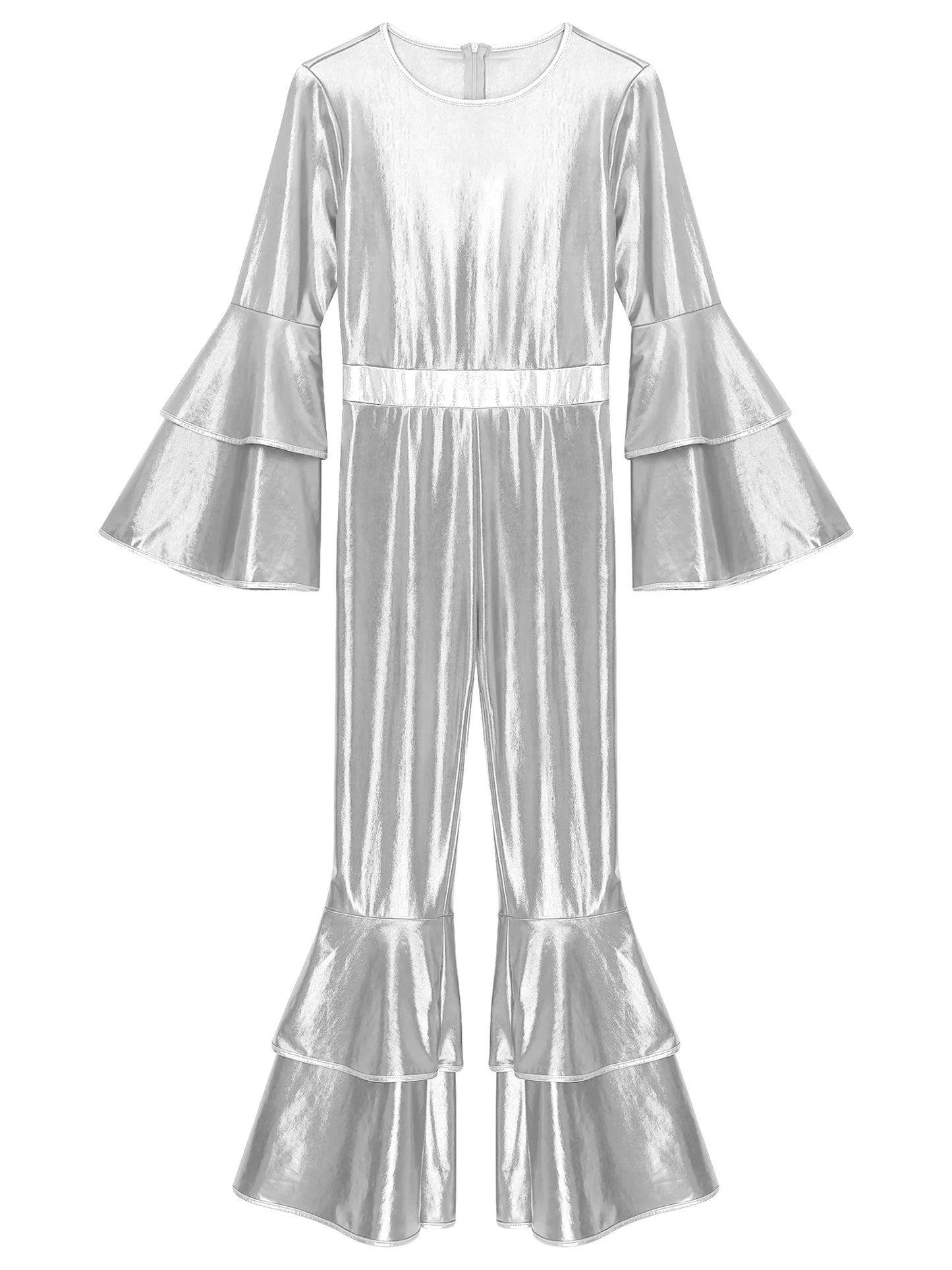 Damen Disco Kostüme sexy glänzend metallisch Retro Tanz Overall 70er 80er Jahre Hippie-Thema Party Halloween Cosplay Kostüm