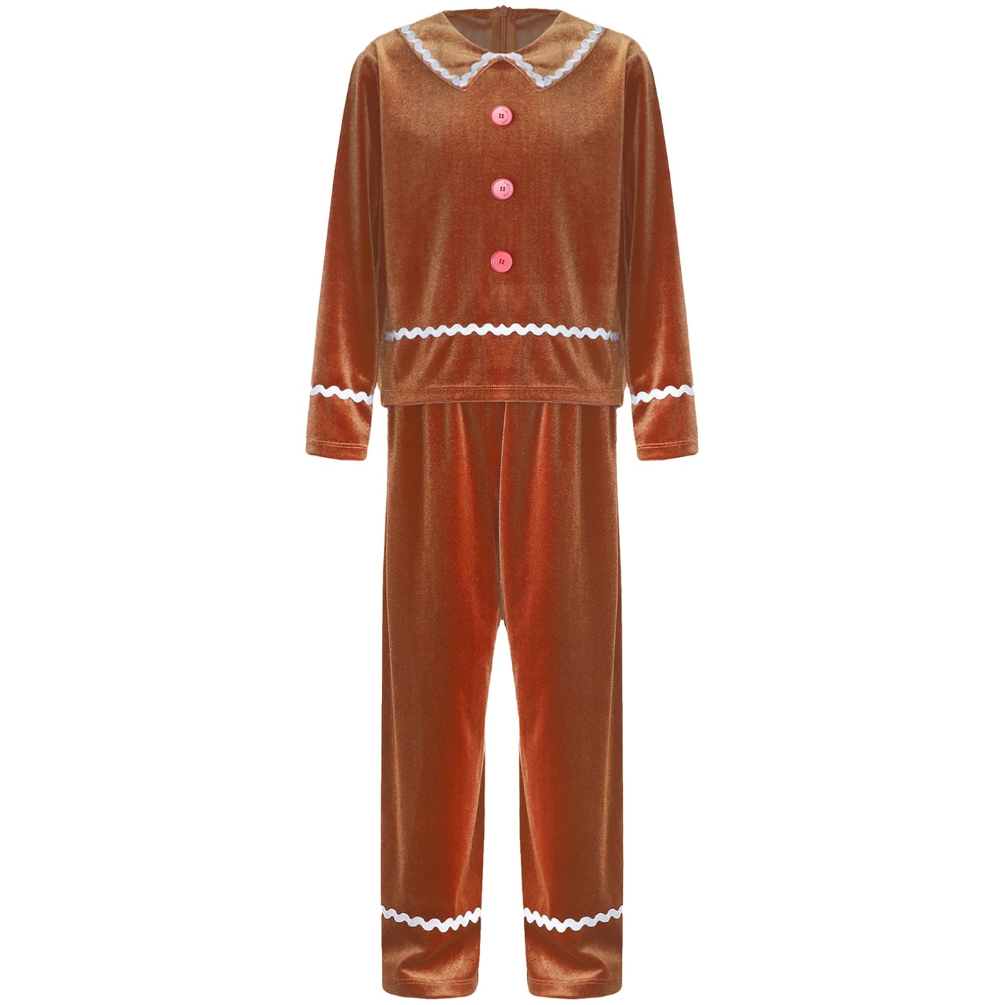 Girls Christmas Gingerbread Man Costume Velvet Long SleeveTop with Pants for Xmas Holiday Cookie Cosplay Dress Up Party