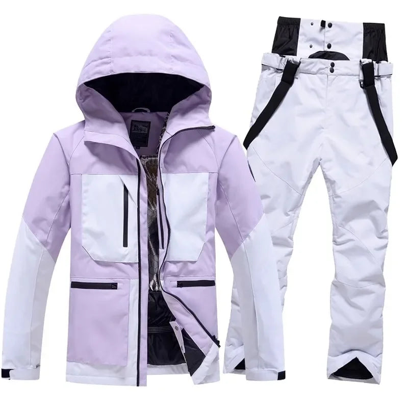 Winter Skiing Suits Women Men Waterproof Snow Hoodie Set Outdoor Mountain Couple Snowboard Clothes Warm Sports Snow Jacket Pants