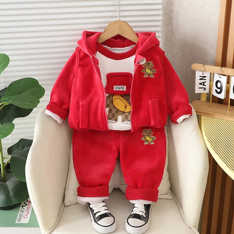 Neue Herbst Winter Baby Kleidung Sets Nette Cartoon Warm Halten Top + Weste + Hosen Mädchen Prinzessin Anzug Geburtstag Geschenke kinder Kleiden