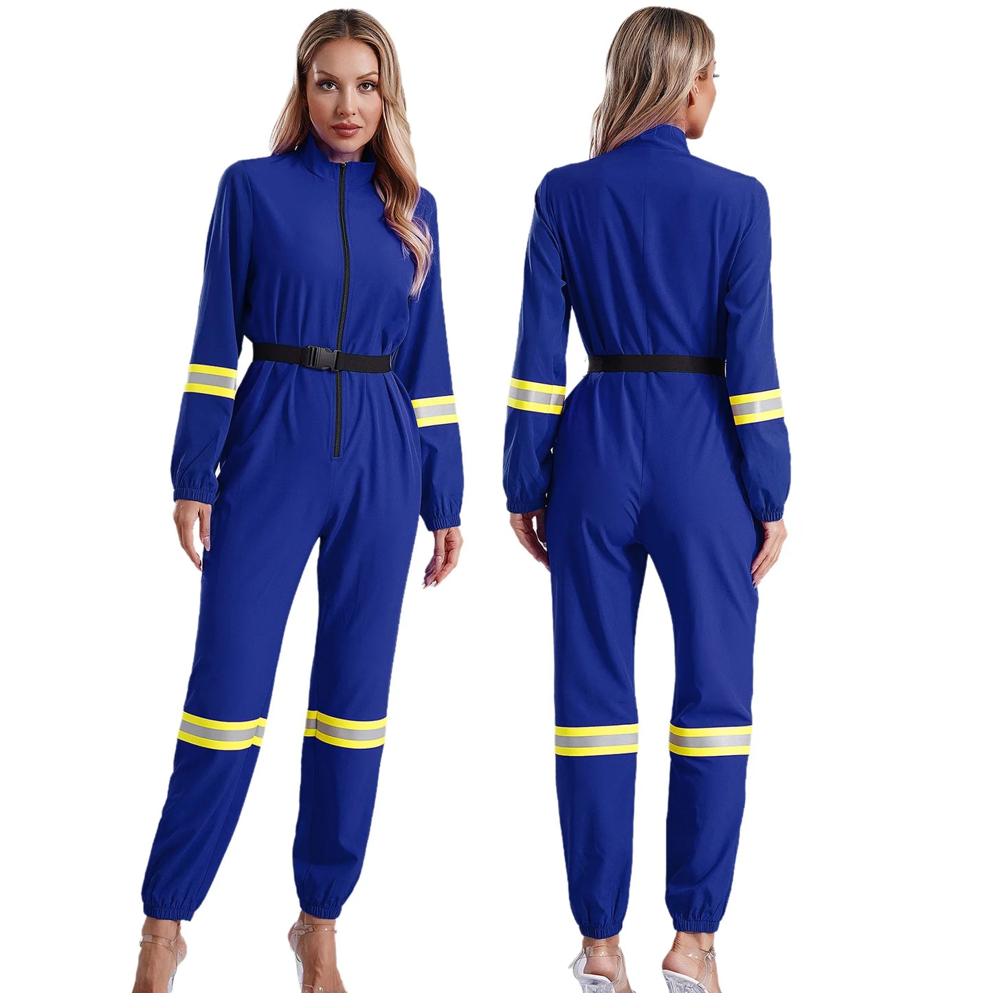 Damen Feuerwehr mann Kostüm Feuerwehr mann Langarm Front Reiß verschluss Overall Stram pler Overalls für Halloween Party Rollenspiel verkleiden