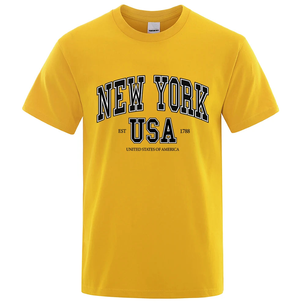 New York Usa Est 1788 Street City Letter Tops Men O-Neck Shirt Summer Loose Clothing Cotton Oversize Luxury Tshirt Hip Hop Tops