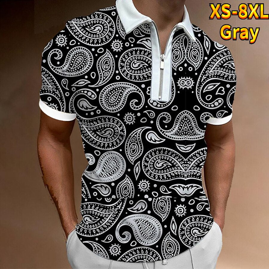T-shirt Summer Fashion Men&#39;s Street Casual Style Short Sleeve Polo Shirt Men&#39;s Retro Top 3d Print Zipper Lapel Pullover XS-8XL