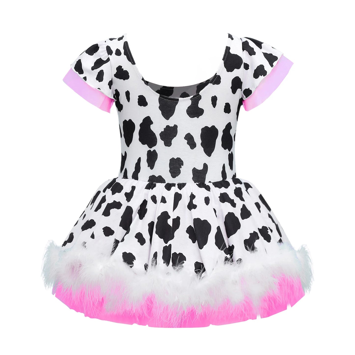 Kinder Cowgirl Kostüm Mädchen Kuh druckt Kurzarm Plüsch Tutu Kleid Trikot für Halloween Western Rodeo Dress Up Party Karneval