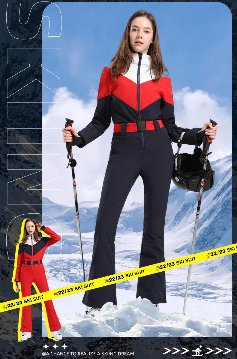 Neue Einteiliges Ski Anzug Frauen Dünne Befestigung Overalls Außen Snowboard Set Warme Overalls Wind Proof Wasserdichte Winter Kleidung