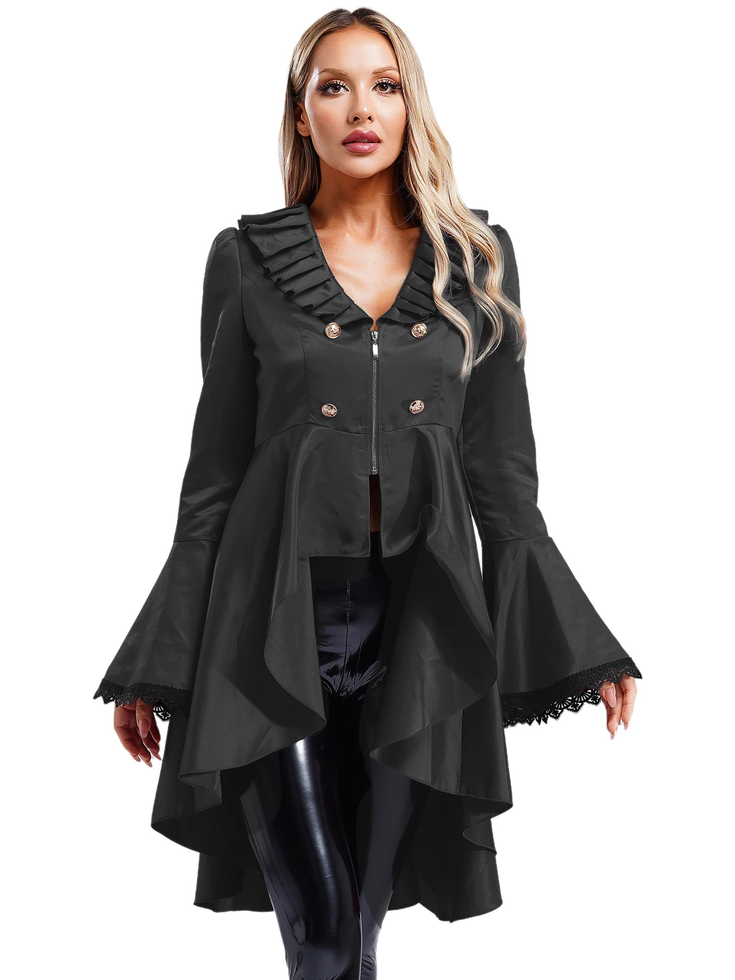 Damen Erwachsenen Steampunk Gothic Vintage Frack Jacke Renaissance viktoria nischen mittelalter lichen Langarm Smoking Mantel Halloween Kostüm