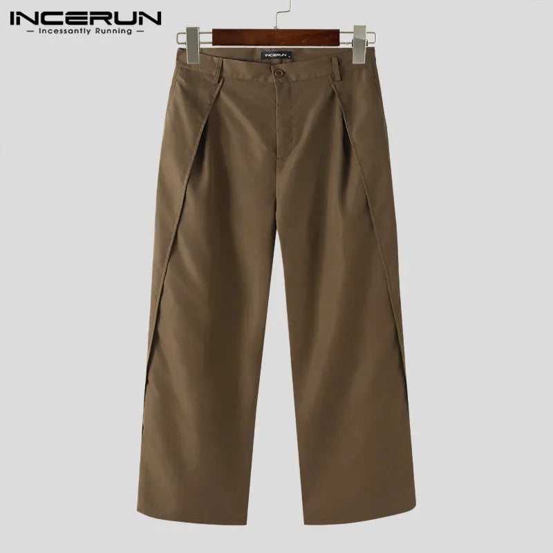 INCERUN Men Pants Solid Color Button Joggers Korean Style Straight Trousers Men Streetwear Loose 2024 Fashion Casual Male Pants