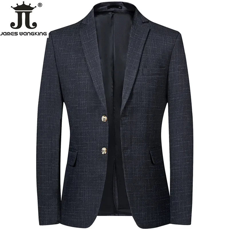 2024 neue Herrenmode Boutique dunkel kariert lässig Business Anzug Jacke Bräutigam Hochzeits kleid formellen Blazer männlich blau grau schwarz